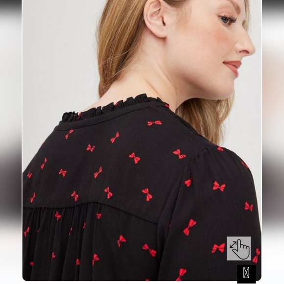 Torrid Twill Tie Neck Peasant Top sz 3 (22-24) - Picture 3 of 16